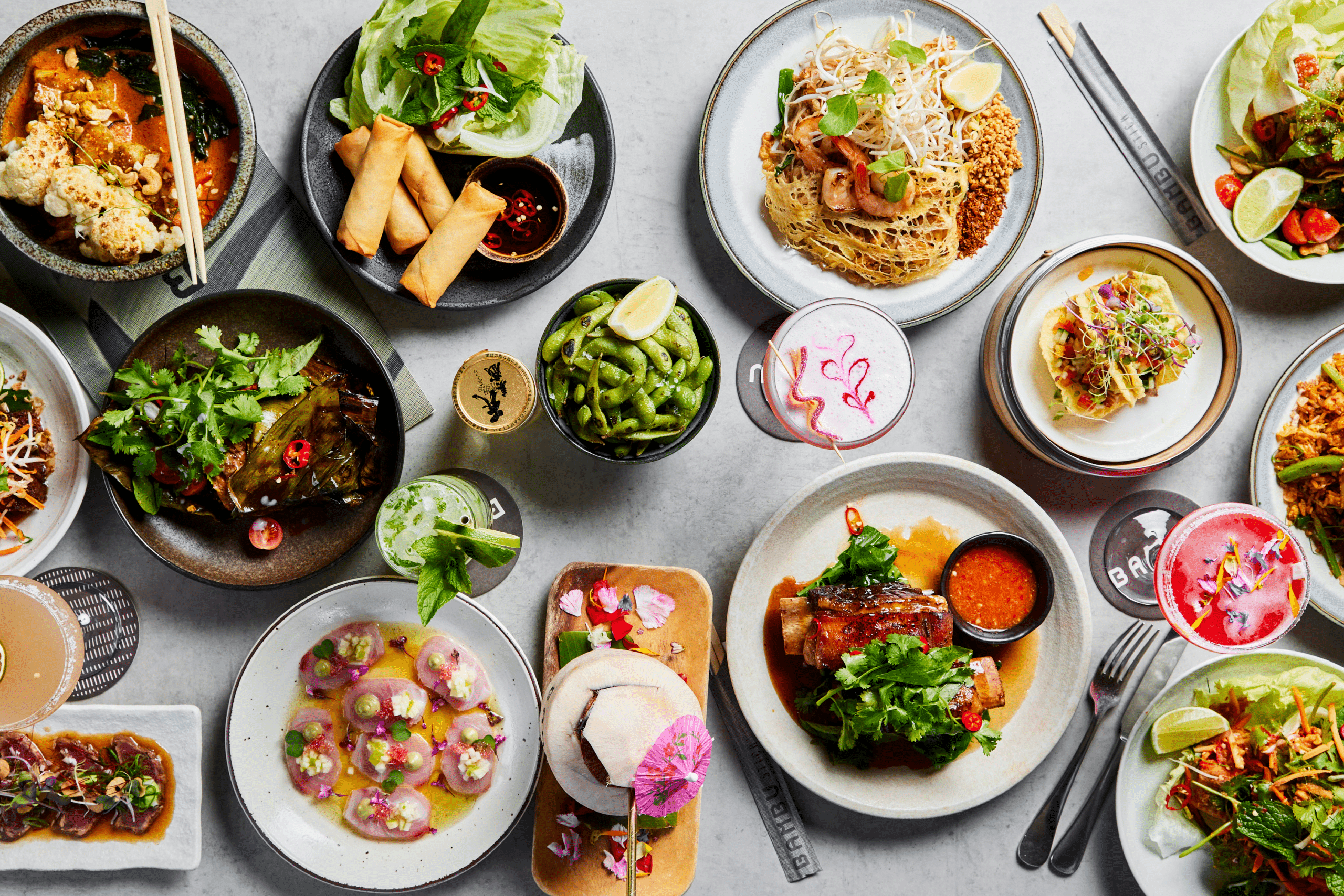 Bambu restaurant interior and food